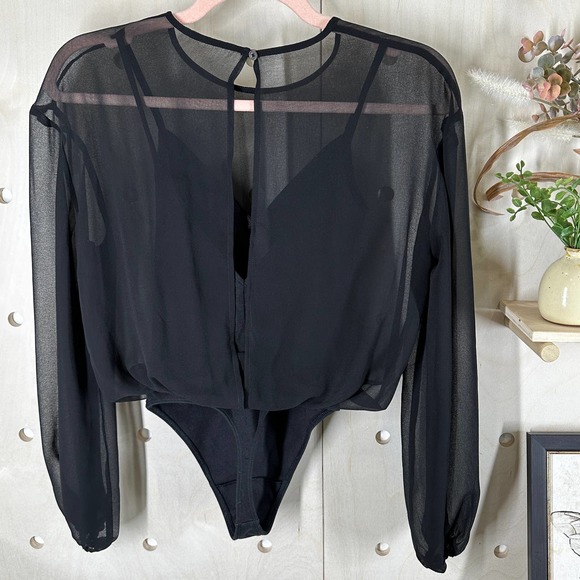 ARITZIA Wilfred Talmont Bodysuit SZ XXS Black Thong-Cut Stretch Cotton Chiffon - Picture 4 of 11